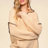 Haptics Contrast Stitching Long Sleeve Hooded Sweater - Oatmeal