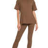 Zenana Full Size Brushed Dty Microfiber Short Sleeve Top and Pants Loungewear Set Plus Size - BROWN