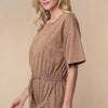 White Birch Full Size Short Sleeve Drawstring Romper - Cocoa