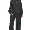 Zenana Ribbed High Neck Half Zip Pullover & Pants Set - BLACK