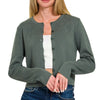 Zenana Button-Front Crewneck Long Sleeve Cropped Cardigan - ASH JADE