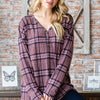 Heimish Full Size Plaid V-Neck Long Sleeve Top - Mauve