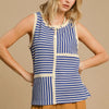 Umgee Round Neck Texture Striped Tank - Blue