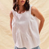 SO ME Game Day Color Denim Ruched Sleeveless Top - OFF WHITE