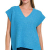 Zenana Oversized Sweater Vest with Side Slit - DEEP SKY