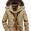 Men's Plus Size Zip Up Long Sleeve Puffer Coat with Faux Fur Hood - Khaki