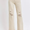 Judy Blue Full Size High Waist Distressed Wide Leg Jeans - BONE