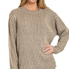 Zenana Curved Hem Two-Tone Ribbed Sweater - BROWN