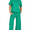 Zenana Cotton Slub Short Sleeve Tee and Pants Set - K GREEN