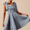 SO ME A Line Fit and Flare Diamond Bow Ribbon Denim Dres - LT DENIM