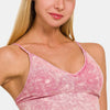 Zenana Washed Ribbed Bra Padded Cami - Ash Pink