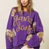 BiBi Sequin Football Patches Game Day Sweatshirt - PURPLE/GOLD