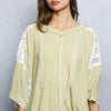 POL Short Sleeve Hoodie Top with Lace Detail - PALE SAGE