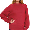 Zenana Viscose Mock Neck Exposed Seam Sweater - H RED