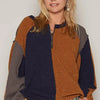 POL Color Block Half Zip Dropped Shoulder Sweatshirt - Terracotta