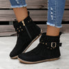 Fringe Studded Suede Flat Boots - Black