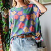 HOPELY Full Size Floral Round Neck Side Slit T-Shirt - Navy/Green