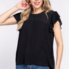 ACTIVE BASIC Ruffle Short Sleeve Crochet Blouse - Black