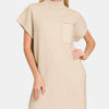 Zenana Short Sleeve Sweater Mini Dress - Sand Beige