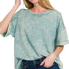 Zenana French Terry Acid Washed T-Shirt - ASH BLUE