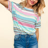 Haptics Waffle Stripe Short Sleeve T-Shirt - Mint/Fuchsia