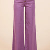 Mittoshop Twill High Waisted Button Fly Wide Leg Pants - PLUM