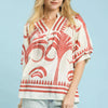 Umgee Folk Art Palm Print Puff Sleeve Blouse - ROSE CLAY
