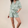 VERY J Oversized Printed Button Down Resort Romper - Sage