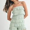 MABLE Pointelle Knit Fabric Ruffled Tube Romper - Lt Sage