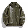 Men's Plus Size Collared Neck Leather Jacket - Army Green