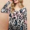 BiBi Gradation Leopard Print Soft Knit Deep U Neck Top - BLUSH/CHARCOAL