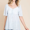 Lime 'N' Chili Thin Striped with Tie Front Babydoll Top - SKY BLUE