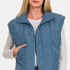 Zenana Zip Up Cropped Puffer Vest with Pockets - Dusty Blue