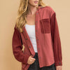 Umgee Washed French Terry Shacket - RED CLAY