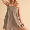 Aemi+Co Plaid Square Neck Romper - CHOCOLATE