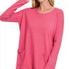 Zenana Viscose Long Sleeve Front Pockets Sweater - H VIVA MAGENTA