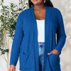 Basic Bae Full Size Ribbed Open Front Cardigan with Pockets - Dark Blue