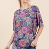 BOMBOM Printed Round Neck Half Sleeve Top - Mauve