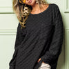 BiBi Checkered Round Neck Exposed Seam Top - Black