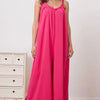 Double Take Full Size Ruffle Trim Tie Back Cami Jumpsuit with Pockets - Hot Pink
