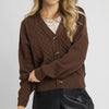 Umgee Chunky Cable Knit V-Neck Button-Up Cardigan - Brown