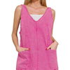 Zenana Washed Adjustable Strap Denim Overall Dress - HOT PINK
