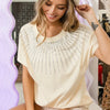 BiBi Rhinestone Beaded Short Sleeve Top - NUDE