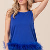 BiBi French Terry Faux Feather Bottom Back Tied Top - ROYAL