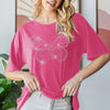 Heimish Full Size Rhinestone Butterfly Round Neck Short Sleeve T-Shirt Plus Size - Hot Pink