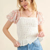 And The Why Embellishment Sleeve Smocked Top - IVORY
