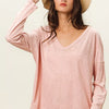 BiBi Exposed Seam V-Neck Long Sleeve T-Shirt - BLUSH