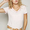 POL V-Neck Short Sleeve Ribbed T-Shirt with Contrast Overlock Stitching - BABY PINK