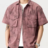 Men's Plus Size Button Up Short Sleeve Shirt - Plum Red