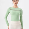 Round Neck Long Sleeve Active T-Shirt - Light Green